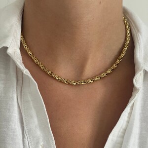 Gold Plated Rope Chain - Chain Link Choker - Twisted Chain Necklace - Waterproof Necklace