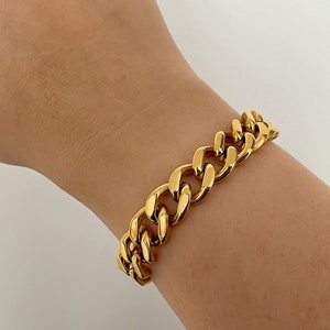 Gold Chunky Bracelet - Cuban Link Bracelet - Large Chain Bracelet - Wide Bangle Bracelet