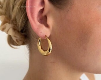 Thick Gold Hoops - Golden Hoops - Waterproof Earrings - Thick Gold Hoops - Medium Hoops - Vintage Gold Hoops - Chunky Gold Hoops