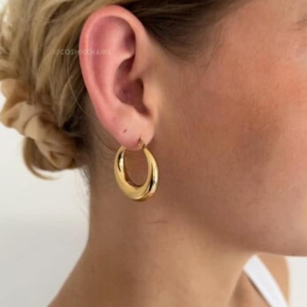 Thick Gold Hoops - Golden Hoops - Waterproof Earrings - Thick Gold Hoops - Medium Hoops - Vintage Gold Hoops - Chunky Gold Hoops