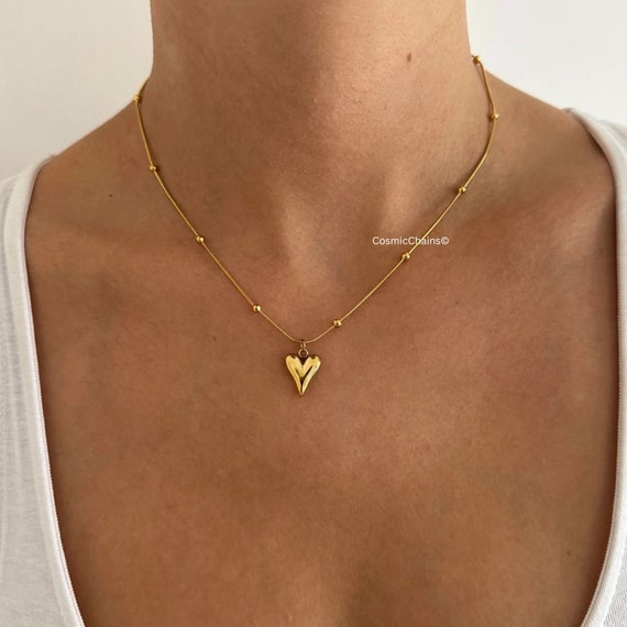 Small Heart Necklace Waterproof Necklace Gold Plated Heart