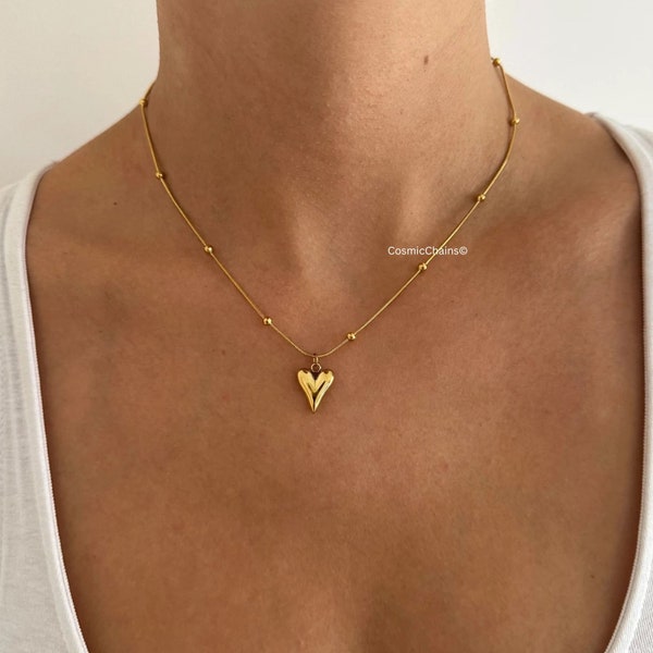 Small Heart Necklace - Waterproof Necklace - Gold Plated Heart Necklace - Gold Heart Necklace - Stainless Steel Heart Necklace