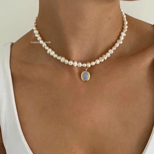 Chunky Pearl Necklace - Real Pearl Necklace -Large Pearl Necklace - White Pearl Necklace - Stacked Necklace - Dainty Pearl Necklace