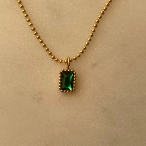 Tiny Ball Necklace Green Emerald Necklace Waterproof Necklace Vintage Emerald Necklace Dainty Gem Necklace image 3