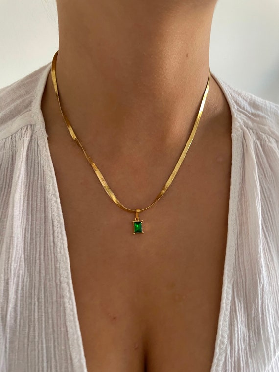 Gema necklace, Mixed cuts, Green, Gold-tone plated | Swarovski