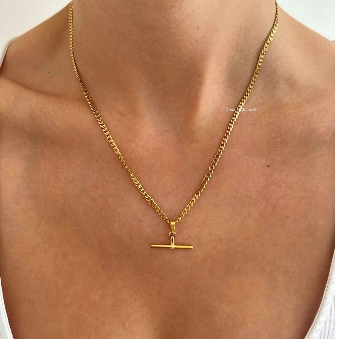 T Bar Necklace Waterproof Necklace T Bar Chain Stacking Necklace Etsy