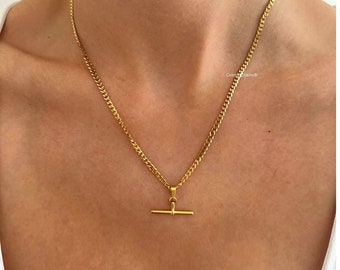 T Bar Necklace - Waterproof Necklace - T Bar Chain - Stacking Necklace
