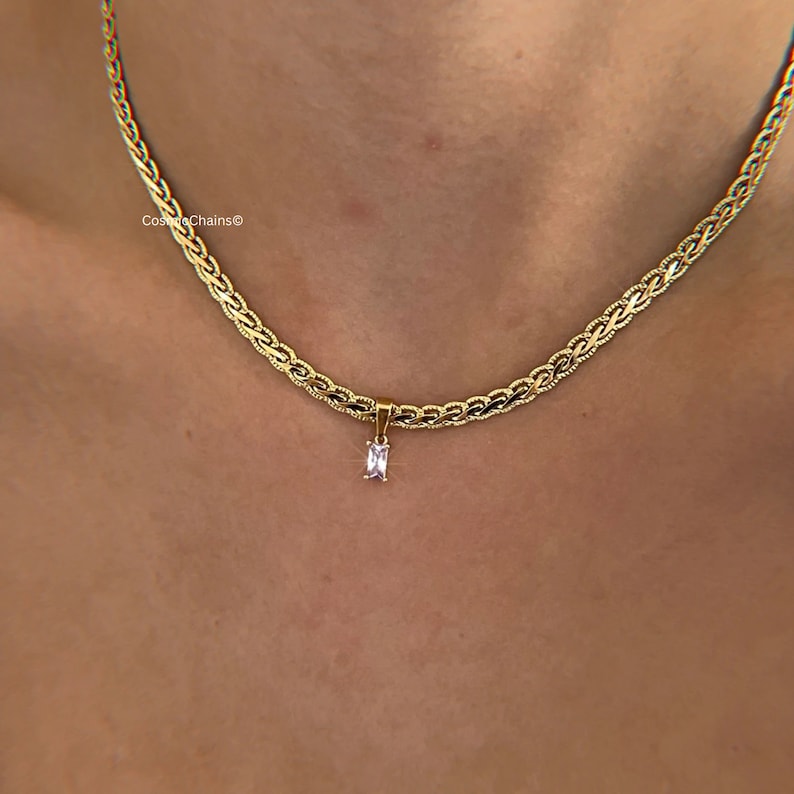 Flat Snake Chain Waterproof Necklace Petite Diamond Necklace Infinity diamond Necklace image 3