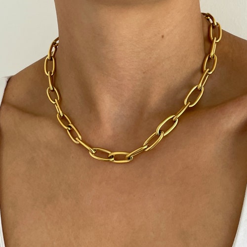 Oval Link Necklace Chunky Chain Choker 