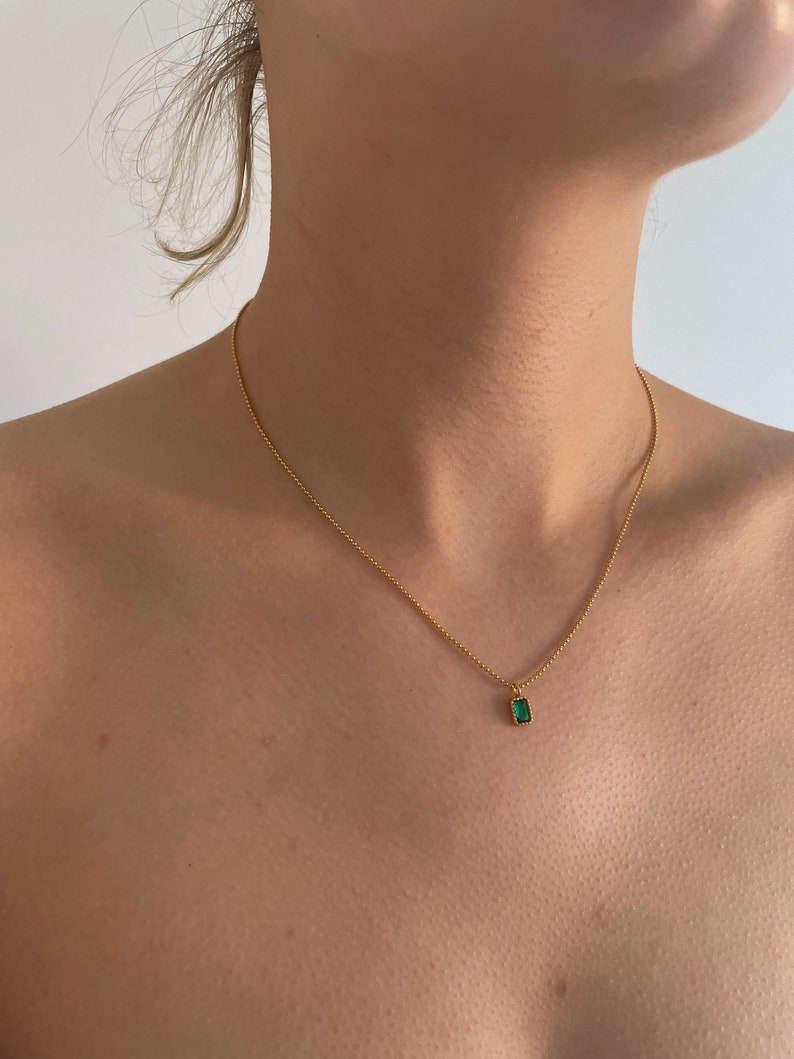 Tiny Ball Necklace Green Emerald Necklace Waterproof Necklace Vintage Emerald Necklace Dainty Gem Necklace image 5