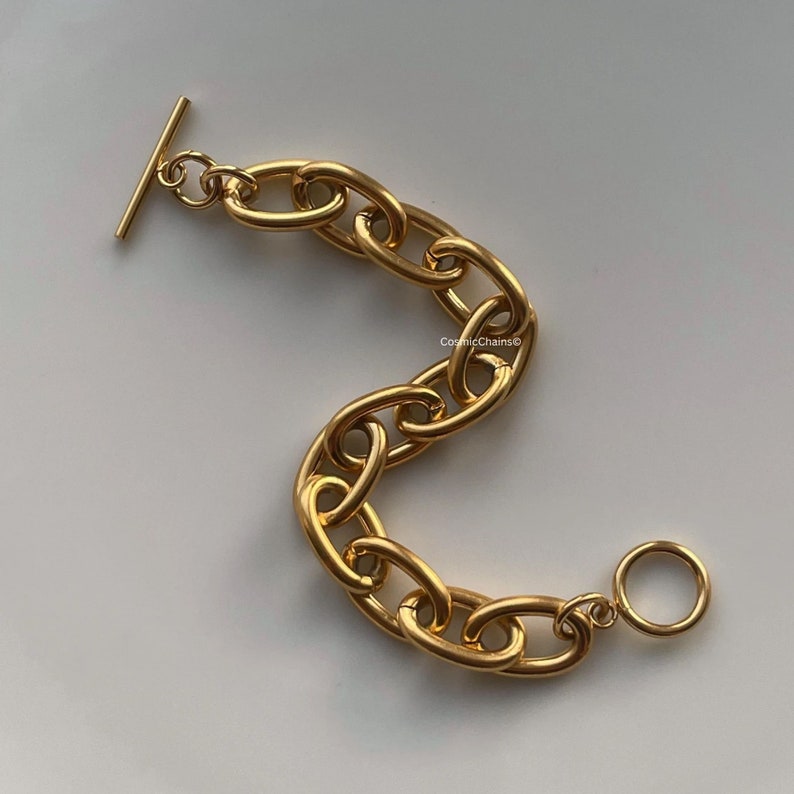 Chunky Chain Choker Gold Chunky Chain Necklace Thick Link Chain Necklace Gold Toggle Necklace image 9