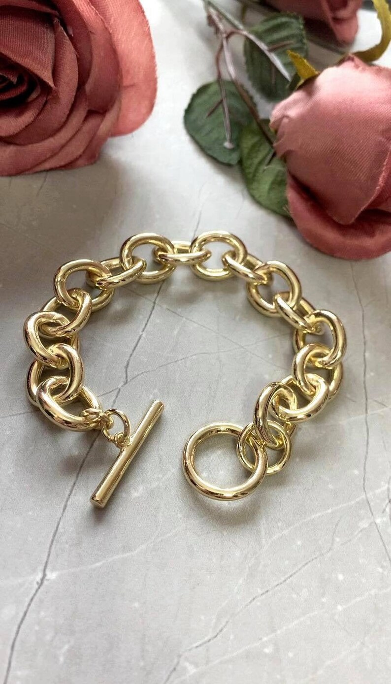 Gold Chunky Bracelet Large Link Chain Gold Chunky Etsy