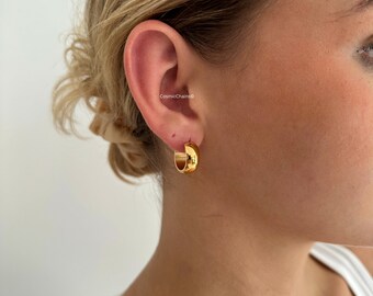 Chunky Gold Hoops - Golden Hoops - Thick Gold Hoop Earrings - Tiny Gold Hoops - Thick Gold Hoops - Waterproof Earrings