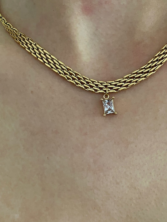 Thick Gold Choker Woven Collar Necklace 
