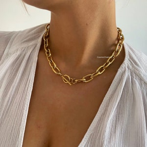 Chunky Chain Choker Gold Chunky Chain Necklace Thick Link Chain Necklace Gold Toggle Necklace image 2