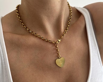 Vergulde hartketting - waterdichte ketting - gouden hartchoker - grote hartketting - dikke gouden kettingketting