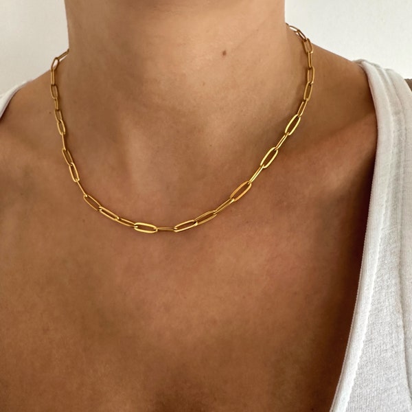Simple Gold Necklace - Thin Gold Chain Necklace - Paperclip Necklace - Waterproof Necklace - Stacking Necklace - Thin Chain Necklace