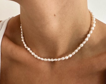 Dainty Pearl Necklace - Real Pearl Necklace - Simple Wedding Necklace - Small Pearl Necklace - Single Pearl Choker - Boho Necklace