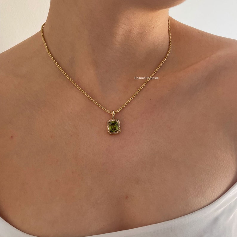 Emerald Green Necklace Emerald Pendant Necklace Gold Emerald Pendant Green Emerald Necklace Vintage Emerald Necklace image 2