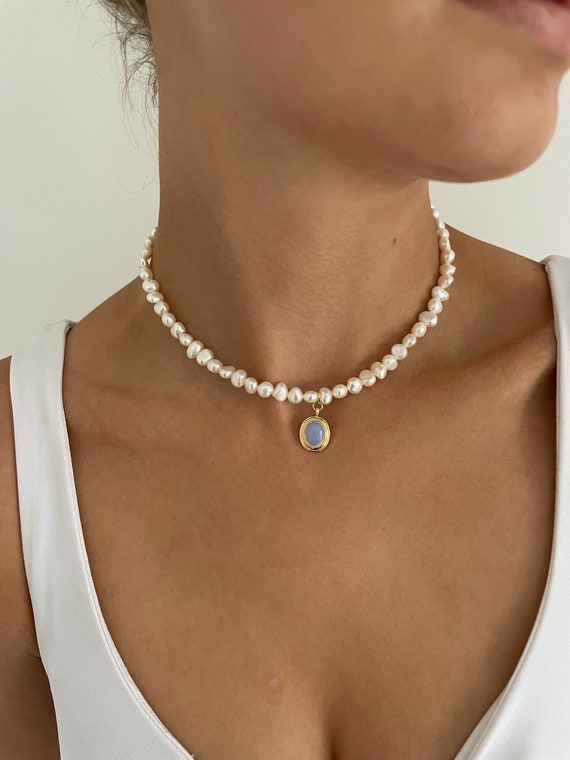Chunky Pearl Necklace - Real Pearl Necklace -Large Pearl Necklace - White Pearl Necklace - Stacked Necklace - Dainty Pearl Necklace
