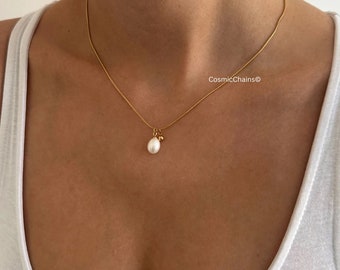 Collier de vraies perles - Collier de perles d'eau douce naturelles - Collier de perles fines - Collier en or simple - Collier de perles simple