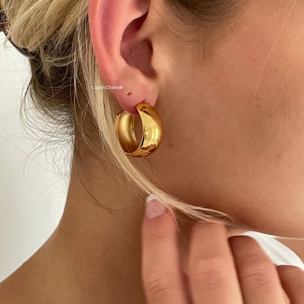 Chunky Gold Hoops - Medium Hoops - Thick Gold Hoops - Golden Hoops - Everyday Earrings