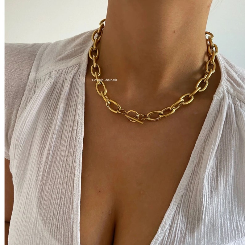 Chunky Chain Choker Gold Chunky Chain Necklace Thick Link Chain Necklace Gold Toggle Necklace image 4