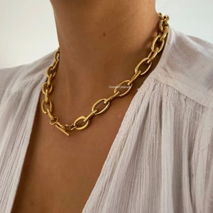 Chunky Chain Choker Gold Chunky Chain Necklace Thick Link Chain Necklace Gold Toggle Necklace image 8
