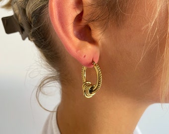 Medium Gold Hoop Earrings - 18k Gold Hoop Earrings - Chunky Gold Hoops - Thick Gold Hoops - Thick Gold Hoops - Double Hoops