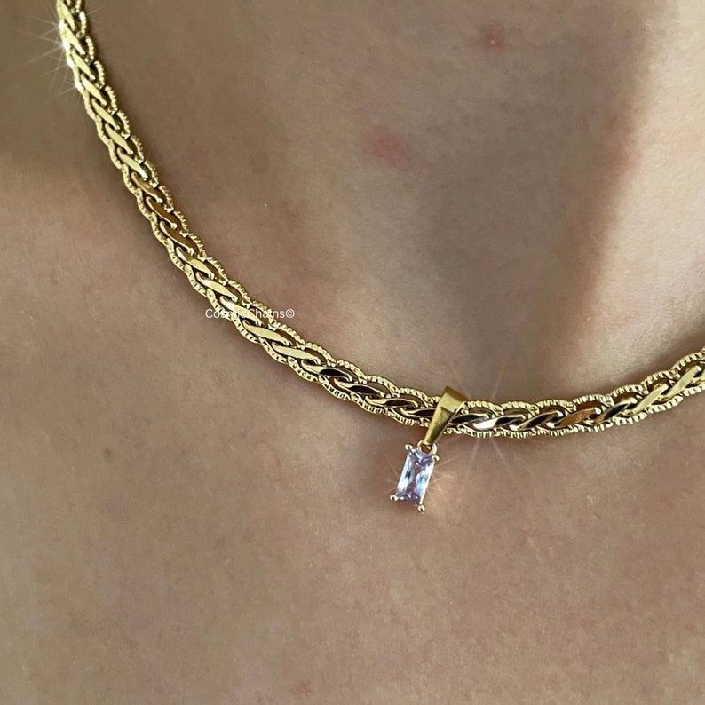 Flat Snake Chain Waterproof Necklace Petite Diamond Necklace Infinity diamond Necklace image 7