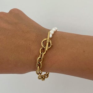 Pearl Chain Bracelet - Pearl and Chain Bracelet - Simple Gold Bracelet