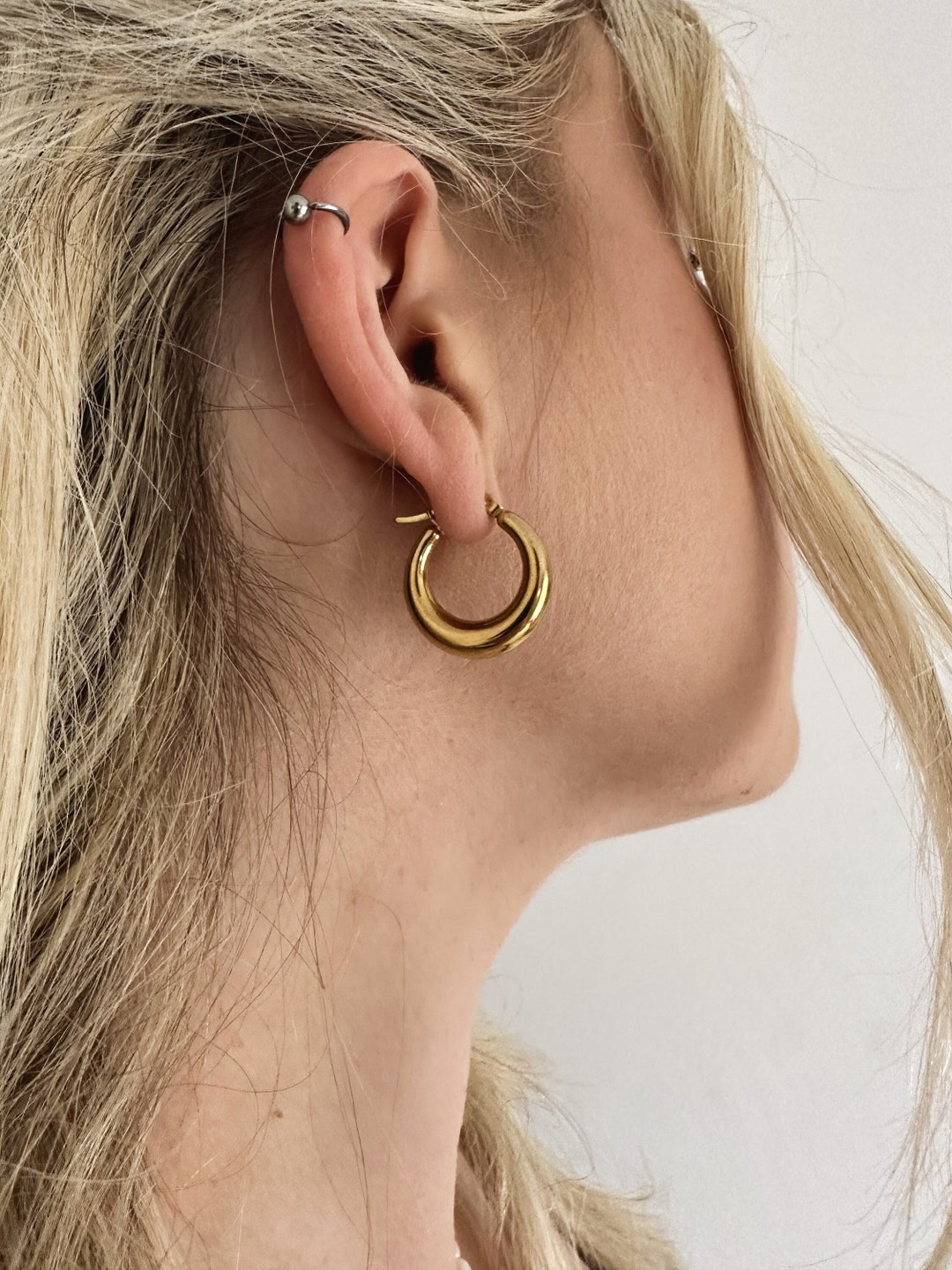 Thick Gold Hoops Golden Hoops Medium Hoops Chunky Gold Hoops Waterproof