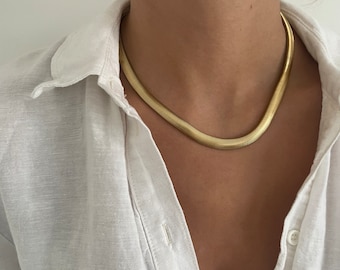 Herringbone Necklace Gold - Snake Chain Necklace Gold - Flat Snake Chain - Stainless Steel Choker Necklace - snake choker necklace