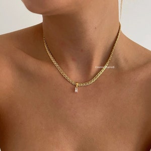 Flat Snake Chain Waterproof Necklace Petite Diamond Necklace Infinity diamond Necklace image 2