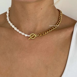 Chunky Pearl Necklace - Real Pearl Necklace - Large Pearl Necklace - Chunky Chain Choker - Waterproof Necklace