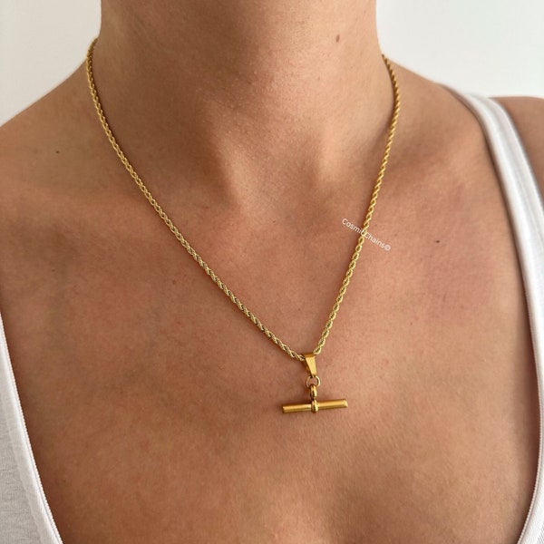T Bar Necklace - Waterproof Necklace - T Bar Chain - Stacking Necklace