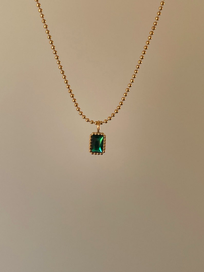 Tiny Ball Necklace Green Emerald Necklace Waterproof Necklace Vintage Emerald Necklace Dainty Gem Necklace image 8