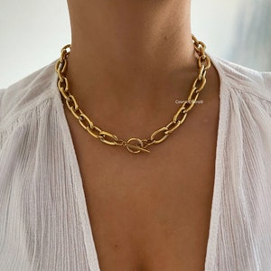 Chunky Chain Choker - Gold Chunky Chain Necklace - Thick Link Chain Necklace - Gold Toggle Necklace