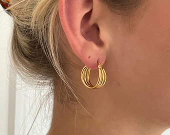 Triple Hoop Earrings -Dainty Hoop Earrings - Minimalist Earrings - Thick Gold Hoops - Tiny Gold Hoops