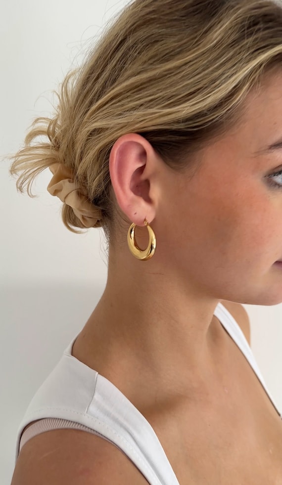 Thick Gold Hoops Golden Hoops Waterproof Earrings Thick Gold Hoops