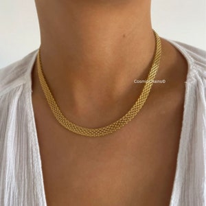 Thick Gold Choker - Waterproof Necklace - Woven Collar Necklace -18k Gold Chain Necklace -Stacking Necklace -