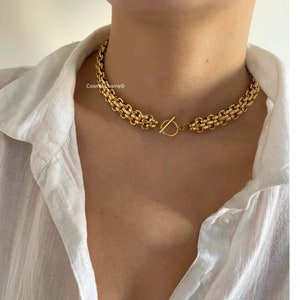 Gold Chunky Chain Necklace - Thick Link Chain Necklace - Gold Toggle Necklace - Chunky Chain Choker - Waterproof Necklace