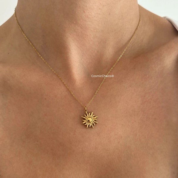 Sunshine ketting - Sunburst ketting - waterdichte ketting - minimalistische zon ketting - zon hanger ketting