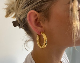 Chunky Gold Hoops - Golden Hoops - Large Circle Earrings - Thick Gold Hoops