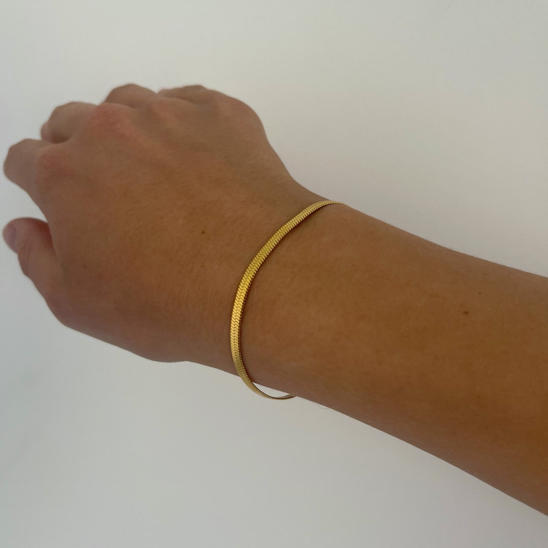 Gold Herringbone Bracelet Simple Gold Bracelet Herringbone Bracelet