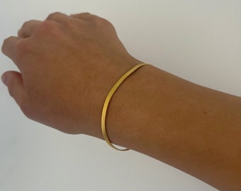 Gold Herringbone Bracelet - Simple Gold Bracelet - Herringbone Bracelet - Waterproof - Link Chain Bracelet