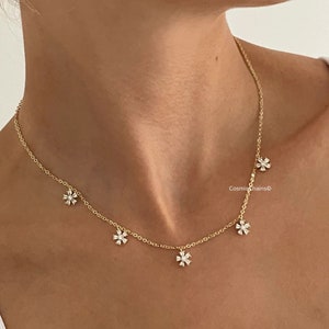 Dainty Flower Necklace - Small CZ Necklace - Dainty Chain Choker - Daisy Choker