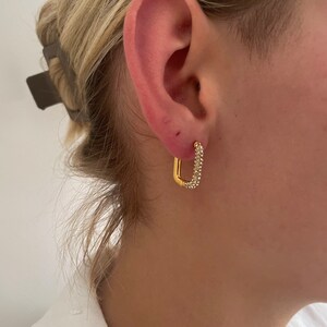 Vintage Gold Hoops - Golden Hoops - Delicate Hoops - Waterproof Earrings - Rectangle Hoops - Cubic Zirconia Hoop Earrings