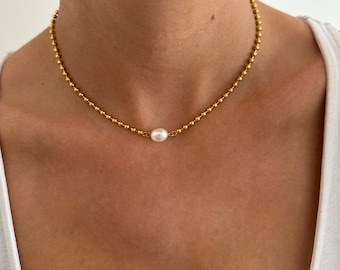 Single Pearl Choker - pearl choker gold -  Real Pearl Necklace - Pearl Choker Vintage- Gold Pearl Choker - Dainty Pearl Necklace