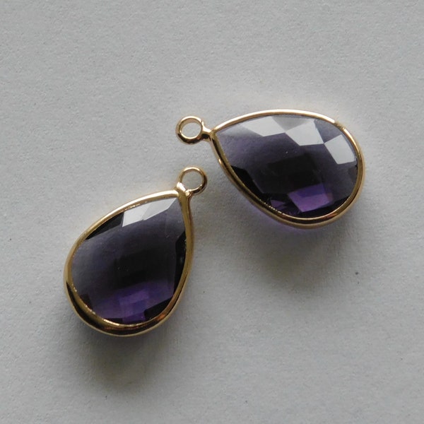 2 pendant drops purple gold